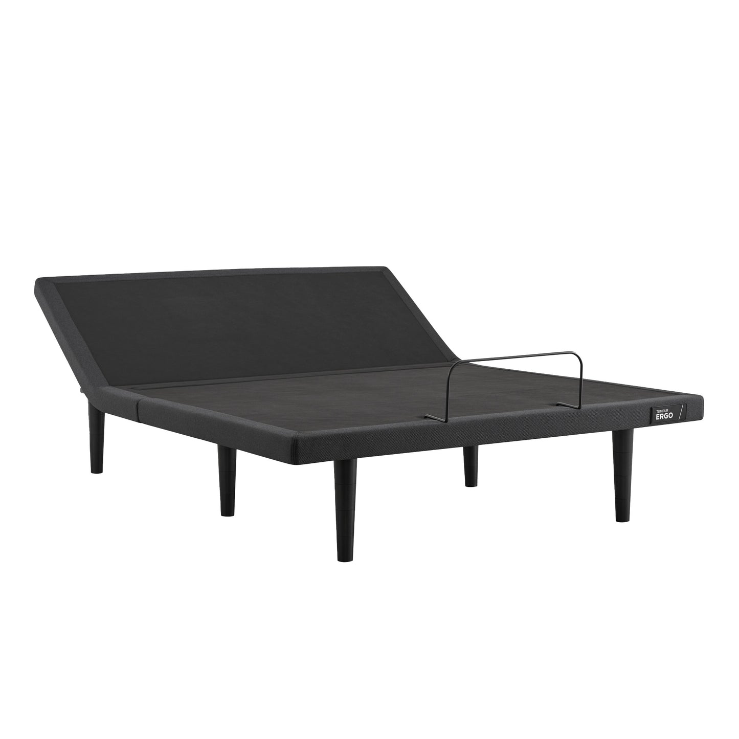 Single TEMPUR-Ergo adjustable base in black with raised head section, minimalist design, and sturdy black legs