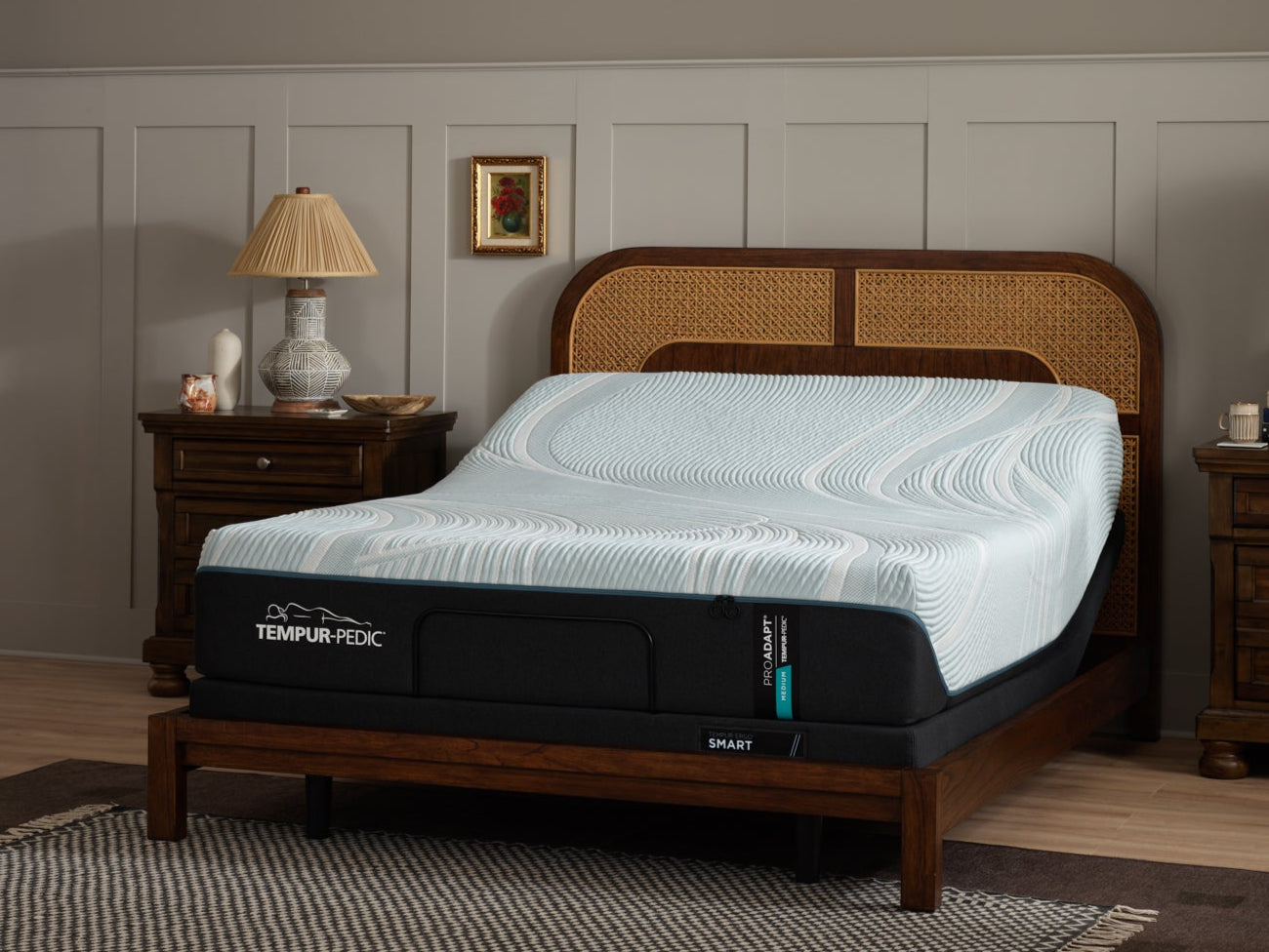 Tempur-Pedic ProAdapt Medium Mattress on Smart Adjustable Base, offering pressure relief and ergonomic support, available at Aventura Mattress Miami.
