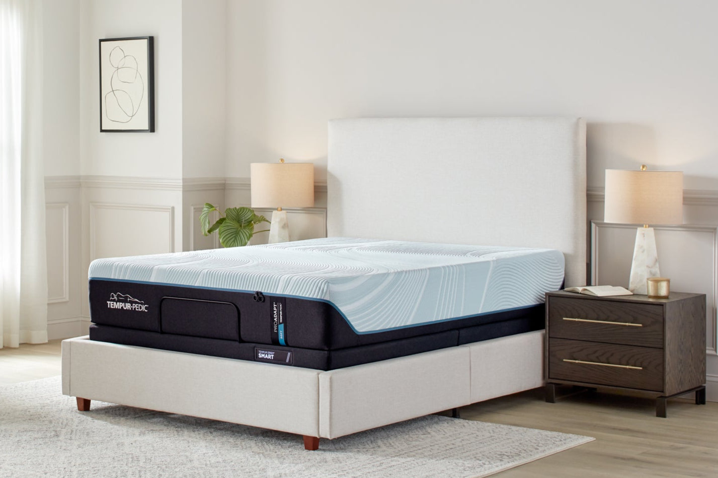 Tempur-Pedic ProAdapt Soft Mattress on Smart Adjustable Base, ideal for side sleepers seeking plush comfort, available at Aventura Mattress Miami.