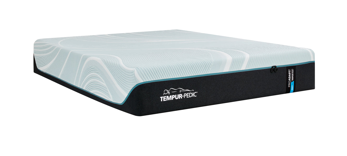 Premium Tempur-Pedic ProAdapt Soft Mattress with cooling cover and advanced pressure relief, shown in a studio white background, available for sale at Aventura Mattress.