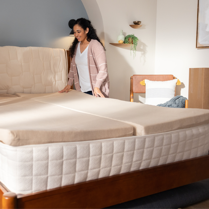Two latex layer halves inside the Naturepedic EOS Trilux Organic Latex Mattress