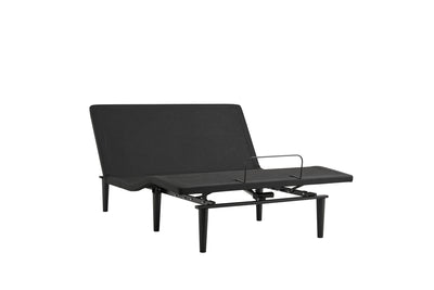 Sealy EASE 4.0 adjustable bed base in Queen size shown in a three-quarter view with raised head and flat foot, featuring sleek black design and wireless remote compatibility for personalized comfort
