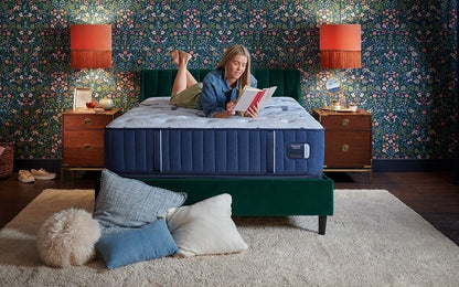 Stearns & Foster Estate 14.5" Medium mattress in a styled bedroom at Aventura Mattress, North Miami Beach, FL