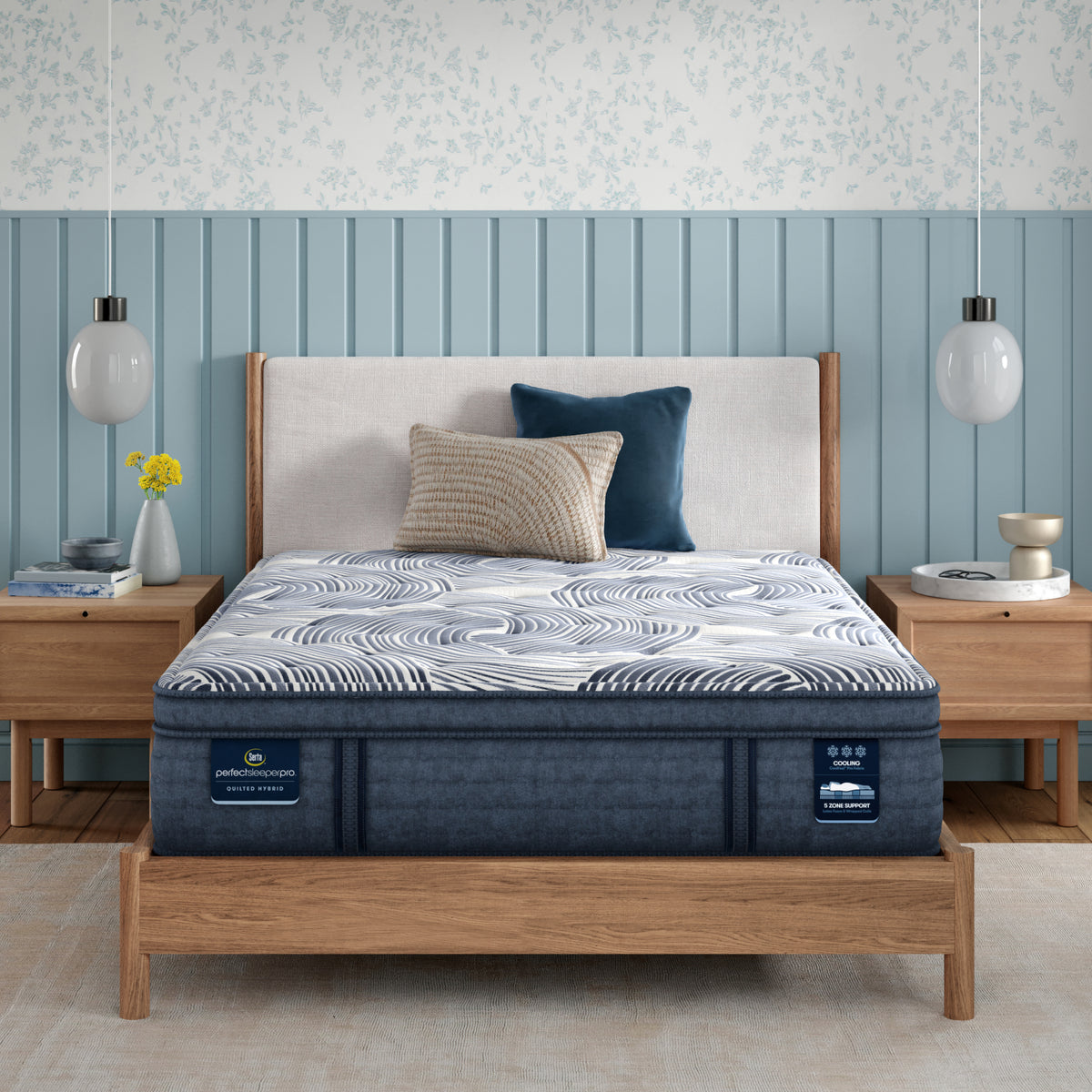 Serta Perfect Sleeper Pro Edinburgh Plush Pillow Top Mattress in a bedroom