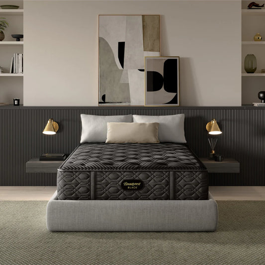 Beautyrest Black Series One Plush mattress in modern bedroom setting – luxury plush comfort and support available at Aventura Mattress in North Miami Beach