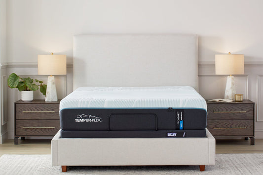 Buy Tempur-Pedic ProAdapt Soft Mattress for luxury sleep comfort, displayed in a bright elegant bedroom at Aventura Mattress North Miami Beach.