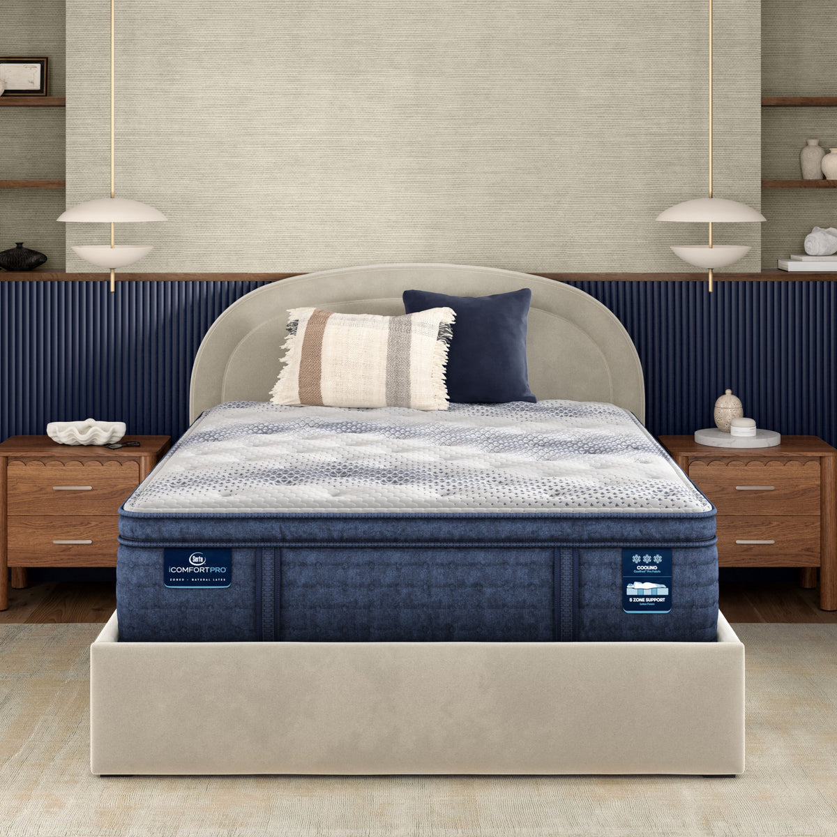 Serta iComfortPro Buckingham Plush Pillow Top Mattress in a bedroom