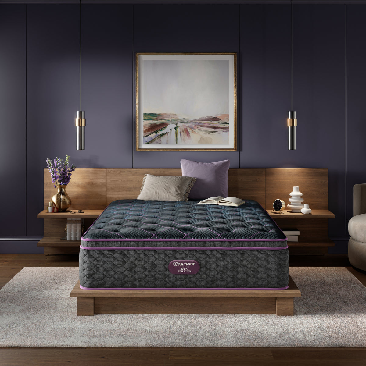 Beautyrest World Class Level 3 Plush Pillow Top Mattress in a bedroom