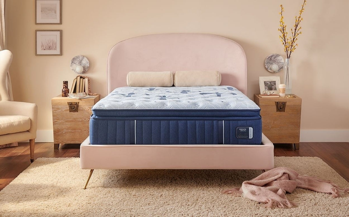Stearns & Foster Estate 15" Soft Euro Pillow Top mattress in a styled bedroom at Aventura Mattress, North Miami Beach, FL