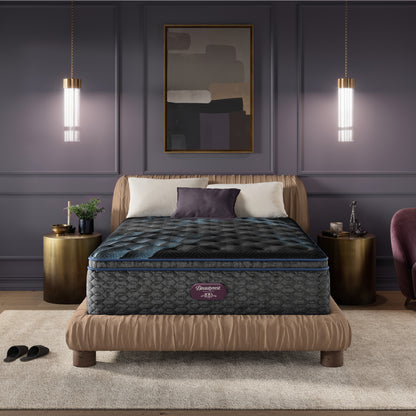 Beautyrest World Class Level 4 Plush Pillow Top Mattress in a bedroom