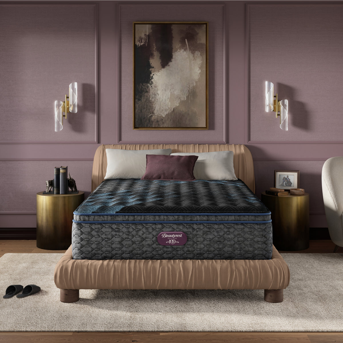 Beautyrest World Class Level 4 Firm Pillow Top Mattress in a bedroom