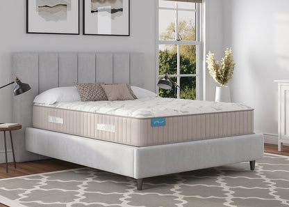 Sherwood Bedding Approachable Medium Tight Top mattress, in a styled bedroom