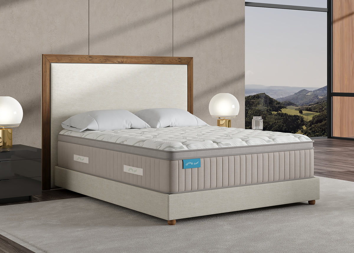 Sherwood Bedding Approachable Ultra Soft Euro Top mattress, in a styled bedroom