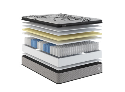 Colchón Sherwood Bedding Effortless Medium Pillow Top, corte que muestra las capas interiores