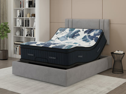 Sherwood Bedding Luxuria Medium Pillow Top mattress, on an adjustable base in a styled bedroom