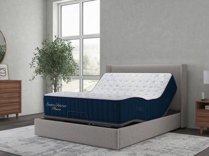 Sherwood Bedding Monaco 2.0 Firm Tight Top mattress, on an adjustable base in a styled bedroom
