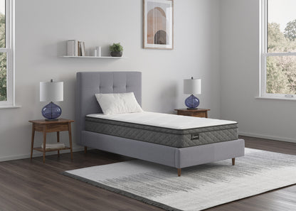 Sherwood Bedding Somerset Faux Euro Top Medium mattress, in a styled bedroom