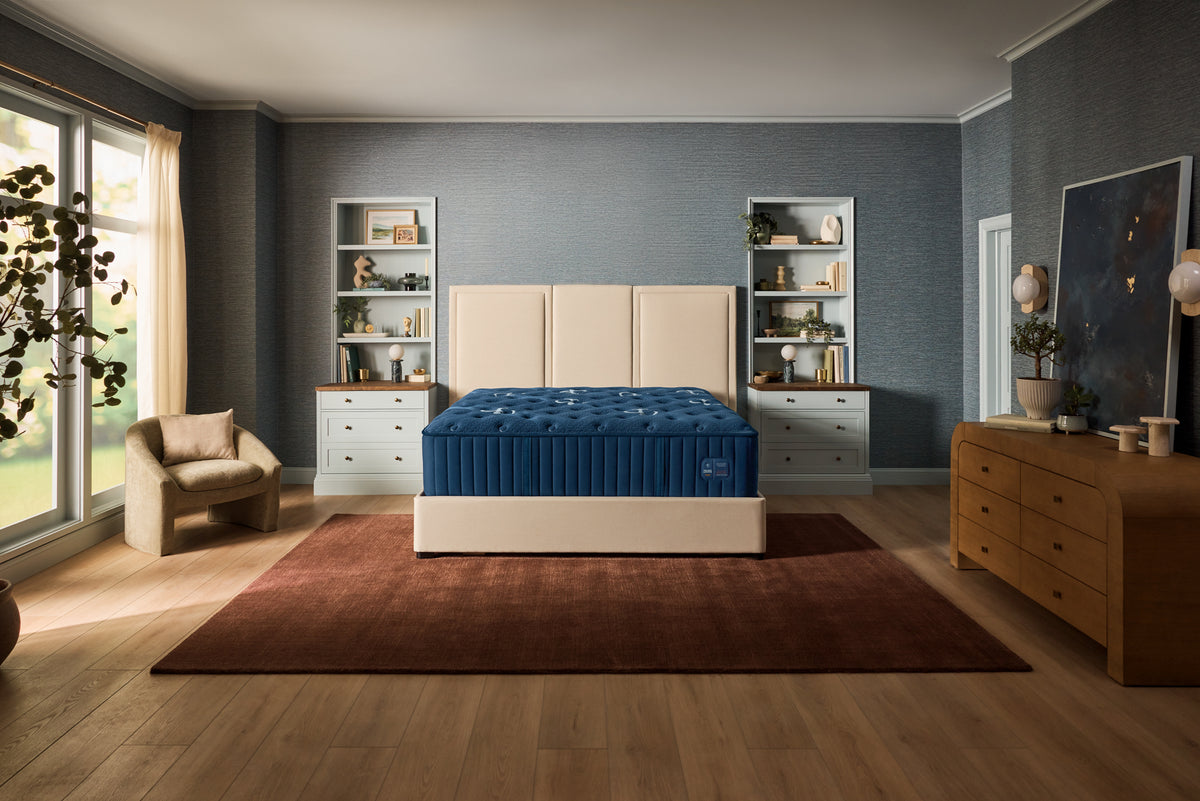 Stearns & Foster Estate Medium Tight Top II mattress in a styled bedroom, front view