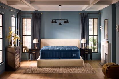 Stearns & Foster Estate Soft Pillow Top II mattress in a styled bedroom, front view