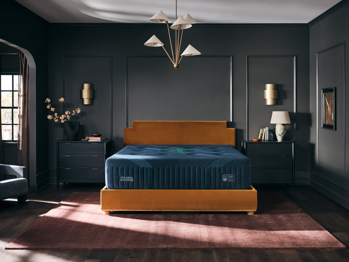 Stearns & Foster Reserve Medium Hybrid II mattress in a styled bedroom, front view