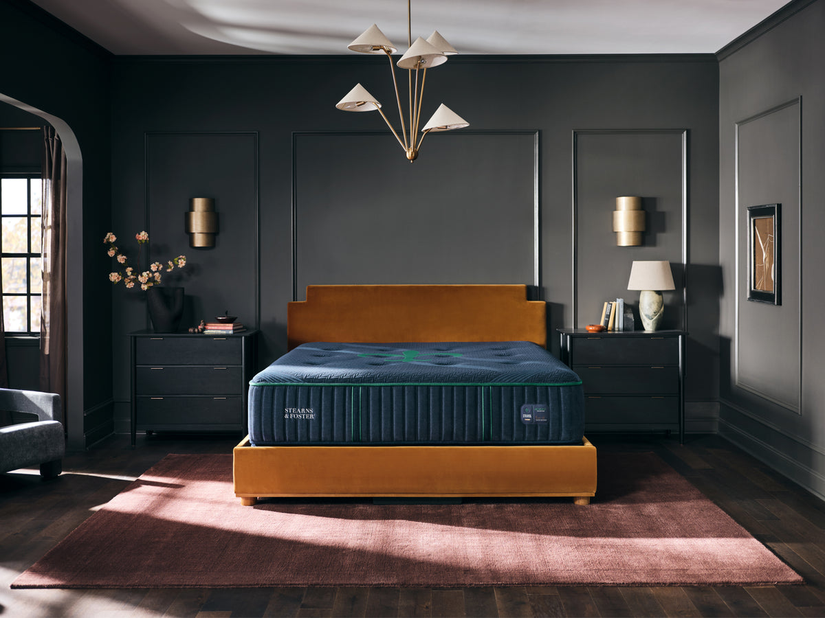 Stearns & Foster Reserve Medium Tight Top II mattress in a styled bedroom, front view