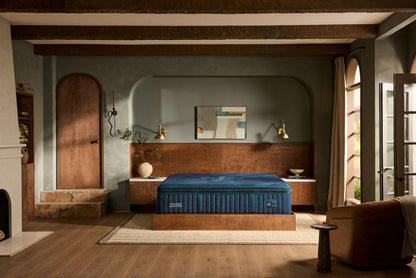 Stearns & Foster Reserve Medium Pillow Top II mattress in a styled bedroom, front view