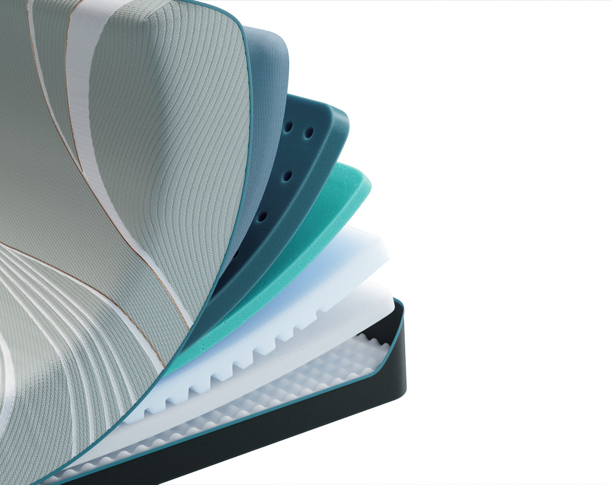 Colchón Tempur-Pedic LuxeAdapt 2.0 Soft, esquina abierta que muestra las capas interiores
