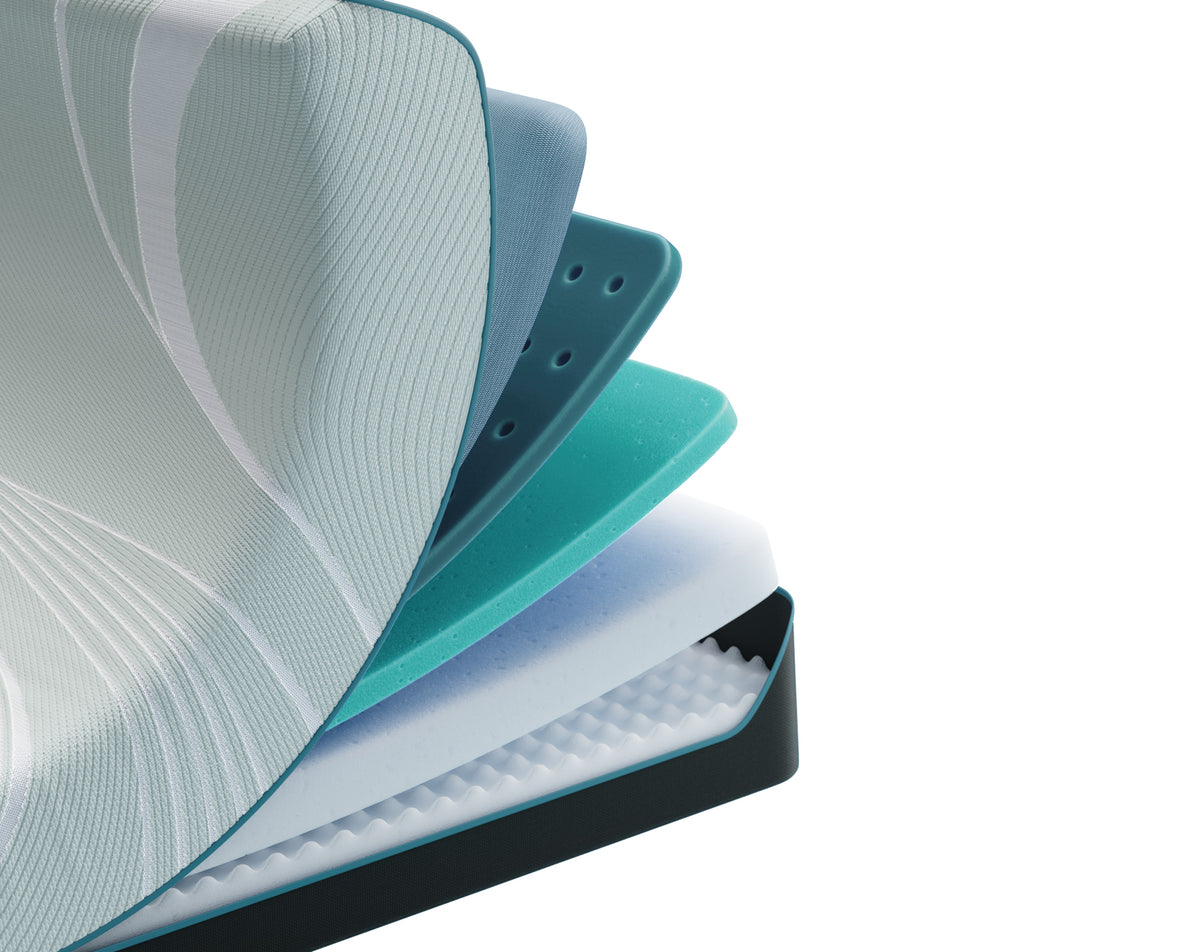 Colchão Tempur-Pedic ProAdapt 2.0 Soft, canto aberto mostrando as camadas internas