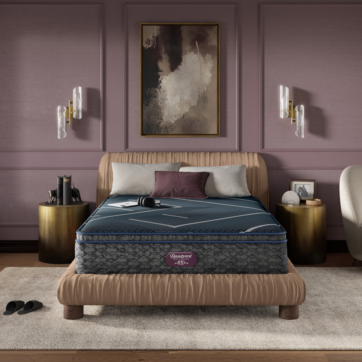 Beautyrest World Class Hybrid Level 4 Medium Apex Pillow Top Mattress in a bedroom