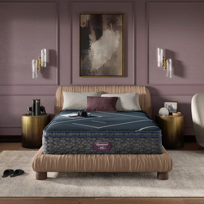 Beautyrest World Class Hybrid Level 4 Medium Apex Pillow Top Mattress in a bedroom